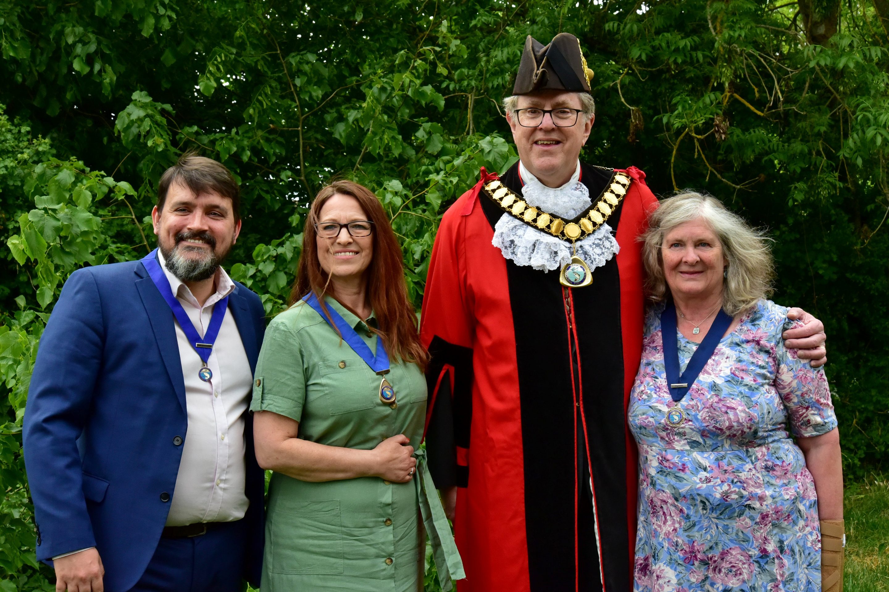 Picture of 4 people (left to right) Deputy Mayor Consort, Cllr Justin Pemberton, Deputy Mayor of Thatcham, Cllr Petra Pemberton, Mayor of Thatcham, Cllr Mark Lillycrop, and Mayoress of Thatcham, Cllr Jenny Lillycrop